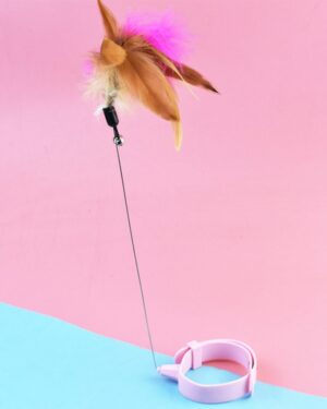 Cat Teaser Stick Pet Collar With Bells Feather Bite-resistant Feather Fishing Rod For Indoor Cats pink