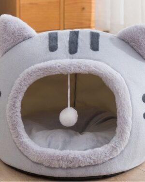 Cat Winter Warm Bed Cat Shape Soft Comfortable Wear-resistant Semi Enclosed Cat House Pet Supplies gray L 50 x 50 x 36