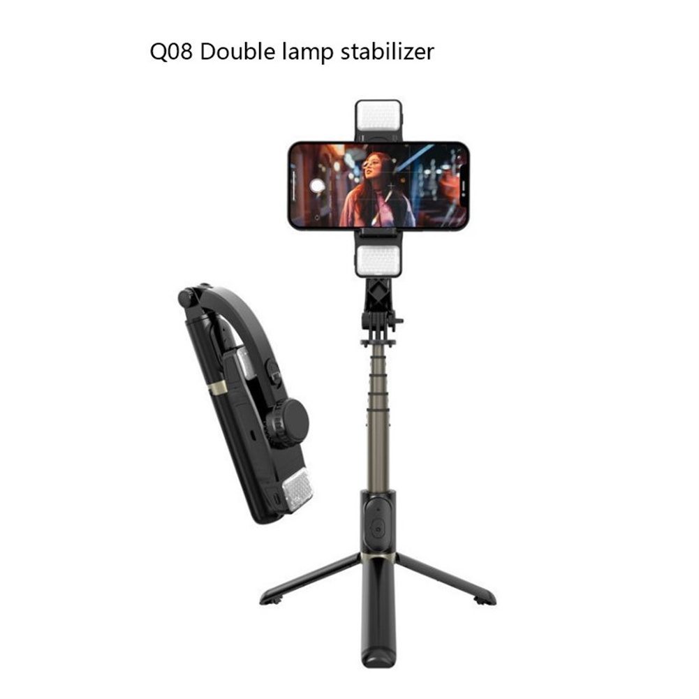 Q08 Stabilizer Smartphone Bluetooth Selfie Stick Mini Gimbal Tripod with Led Fill Light Black Dual Lamp Stabilizer