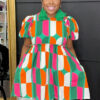 Autumn and winter women's printed front zipper dress