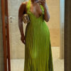 Autumn Women Halter Neck V-neck Backless pleated dress