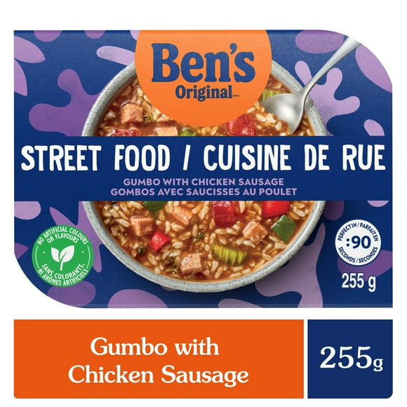 BEN'S ORIGINAL Street Food Gumbo with Chicken Sausage, Prepared Entr??e, Microwave in 90 Seconds, 255 g, Ben's Original Street Food Gumbo with Chicken Sausage