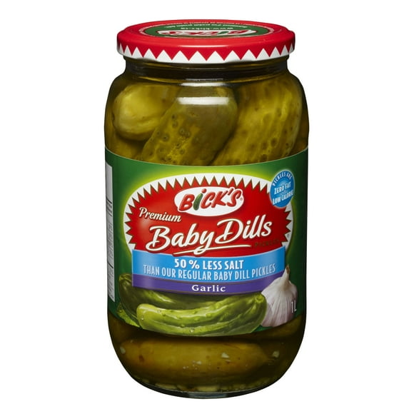 Bick???s?? 50% Less Salt Garlic Baby Dills Pickles, 1 L