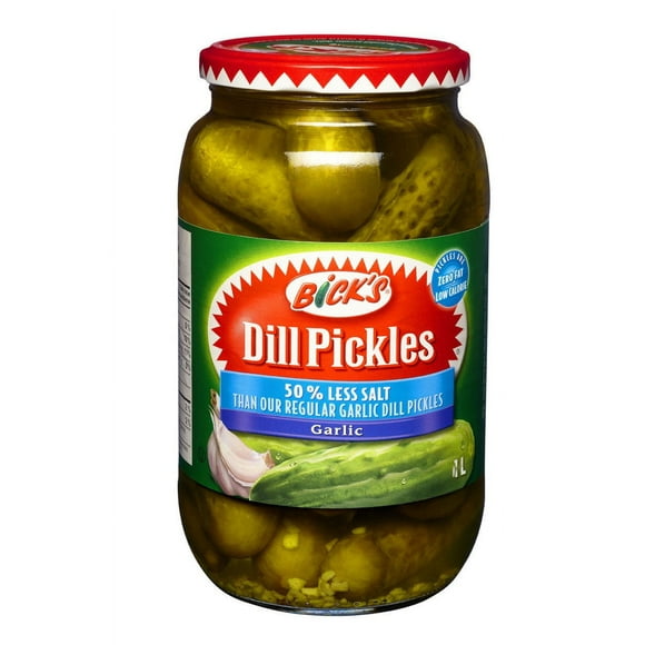Bick???s?? 50% Less Salt Garlic Whole Dill Pickles, 1 L
