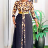 Elegant Career Leopard Patchwork Chiffon Maxi Dress