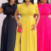Elegant Career Solid Color Turndown Collar Sleeveless Shirt Slit Long Skirt Two-Piece Set