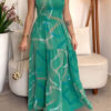 Fashion Halter Neck Sleeveless Slim Waist Print Maxi Dress