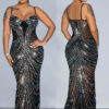 Fashion Women's Solid Color Mesh Beaded Strap Long Dress