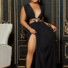 Fashion Women's Solid Low Back V-Neck Sleeveless Long Dress