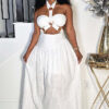 Fashion Women's Strap Halter Neck Padded Strapless Top Maxi Skirt Two-Piece Set