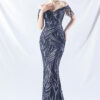 Off Shoulder Tassels Fishbone Slim Waist Lace-Up Sequin Evening Dress