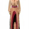 Plus Size African Women Lace-Up Long Sleeve Color Block Pleated Elegant Dress