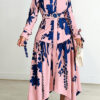 Plus Size Women Irregular Print Turndown Collar Dress