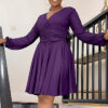 Slim Fit Chic V Neck Long Sleeves Slim Waist A-Line Midi Dress Women's Summer Dress