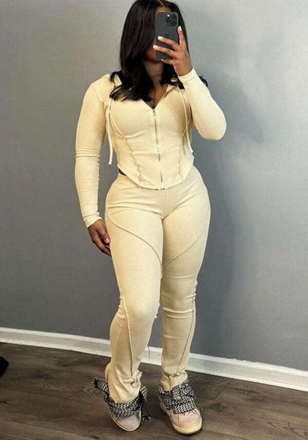 Spring-Summer Hooded Zip-Up Long-Sleeve Slim Fit Casual Two-Piece Pants Set