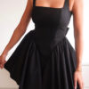 Spring Summer Women's Solid Color Strap Low Back Lace-Up Bow Tie A-Line Mini Dress