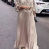 Spring Women's V-Neck Plus-Size Solid Color Belted pleated Dress