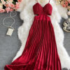 Summer Chic Open-Back Pleated Strap Long Dress