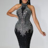 Summer Ladies Sex Club Sleeveless Halter Neck Beaded Midi Dress
