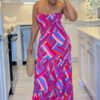 Summer Printed Strapless Swing Maxi Dress