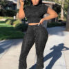 Summer Sporty Ruffle Short-Sleeve Two-Piece Pants Set