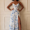 Summer Straps Printed Pleated Evening Dress