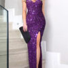 Summer Women's High Waist Sexy Fashion Straps Sequin Slit Dress