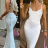 Summer Women's Sexy Low Back Flower Decorated Strap Long Dress