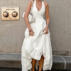 White Sexy Sleeveless Halter Neck Dress Fashion A-Line Maxi Dress for Women