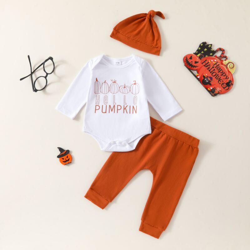 Wholesale 0-18M Baby Boys Lettered Pumpkin Print Bodysu