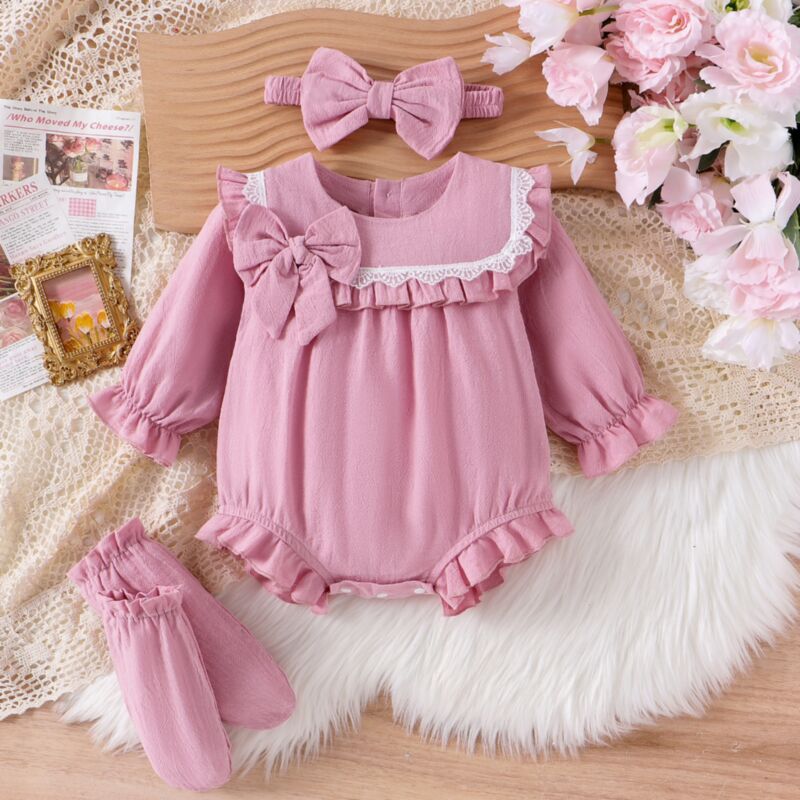 Wholesale 0-18M Baby Girls Bow Long Sleeve Bodysuit & H