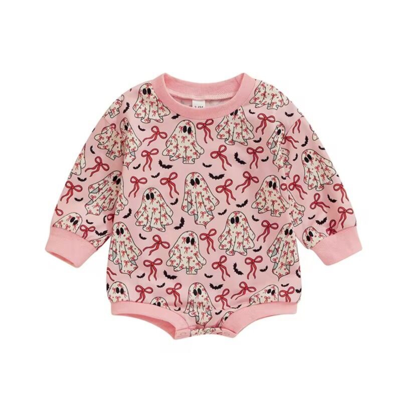 Wholesale 0-18M Halloween Bow Spooky Print Bodysuit Who
