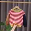 Wholesale 12M-5Y Toddler Boys Colorblock Crew Neck Stri
