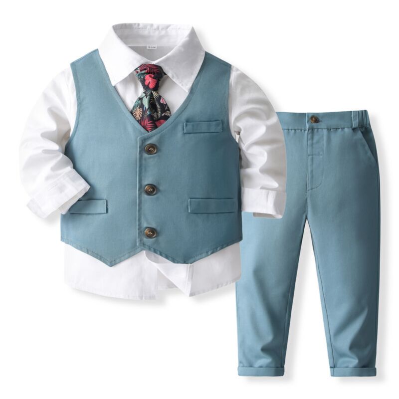 Wholesale 12M-5Y Toddler Boys Suit Sets Blue Shirts & V