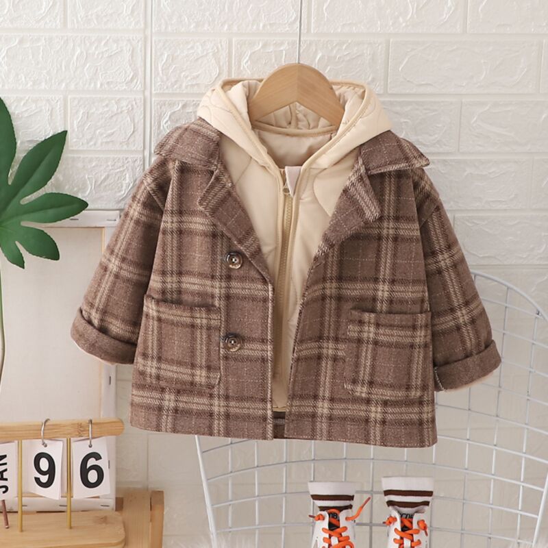 Wholesale 12M-5Y Toddler Boys Zipper Jackets Plaid Flee