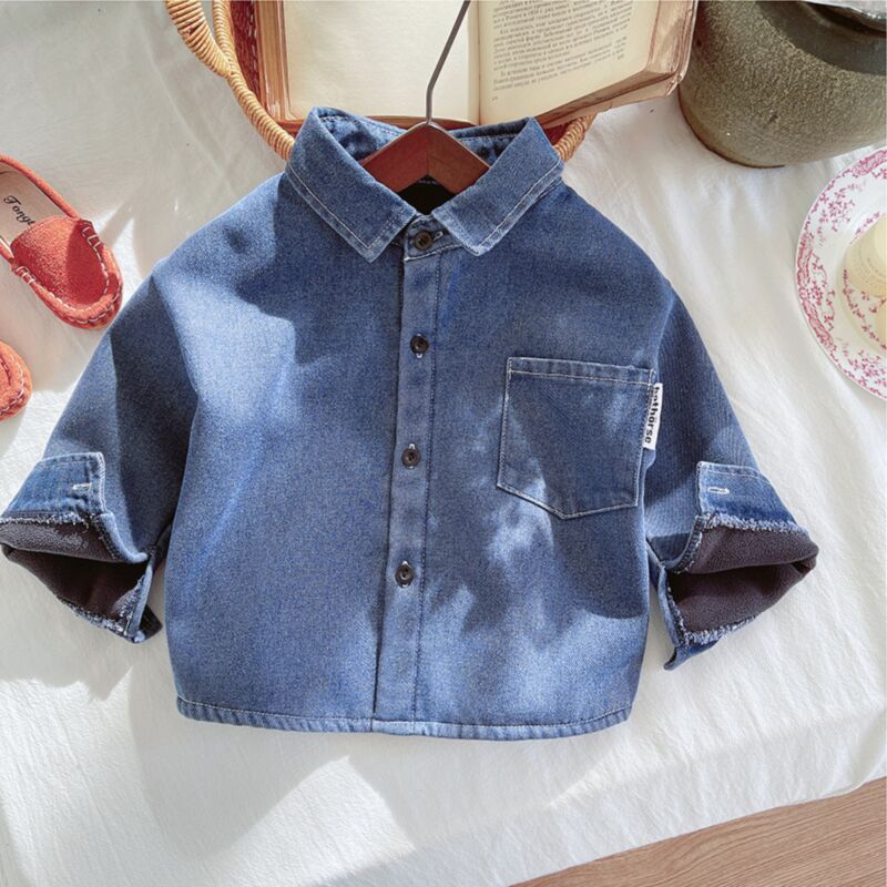 Wholesale 12M-5Y Toddler Fleece Denim Shirts For Boys W