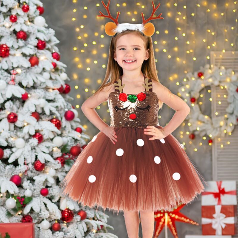 Wholesale 18M-10Y Kids Girls Tutu Christmas Elk Halter