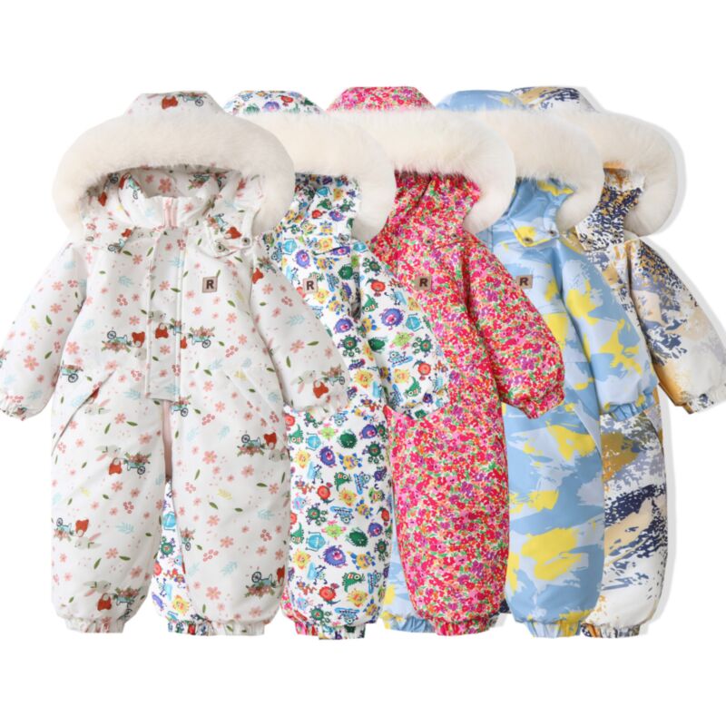 Wholesale 18M-5Y Unisex Printed Hooded Ski Suit Jumpsui
