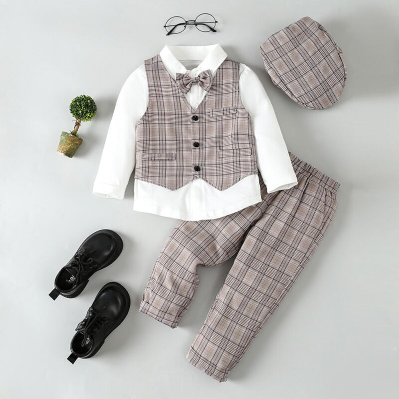 Wholesale 18M-6Y Toddler Boys 4pcs Plaid Vest & Shirts