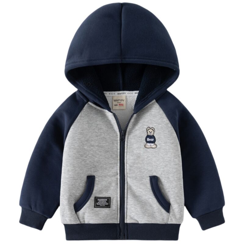 Wholesale 18M-6Y Toddler Boys Contrast Fleece Hooded Ja