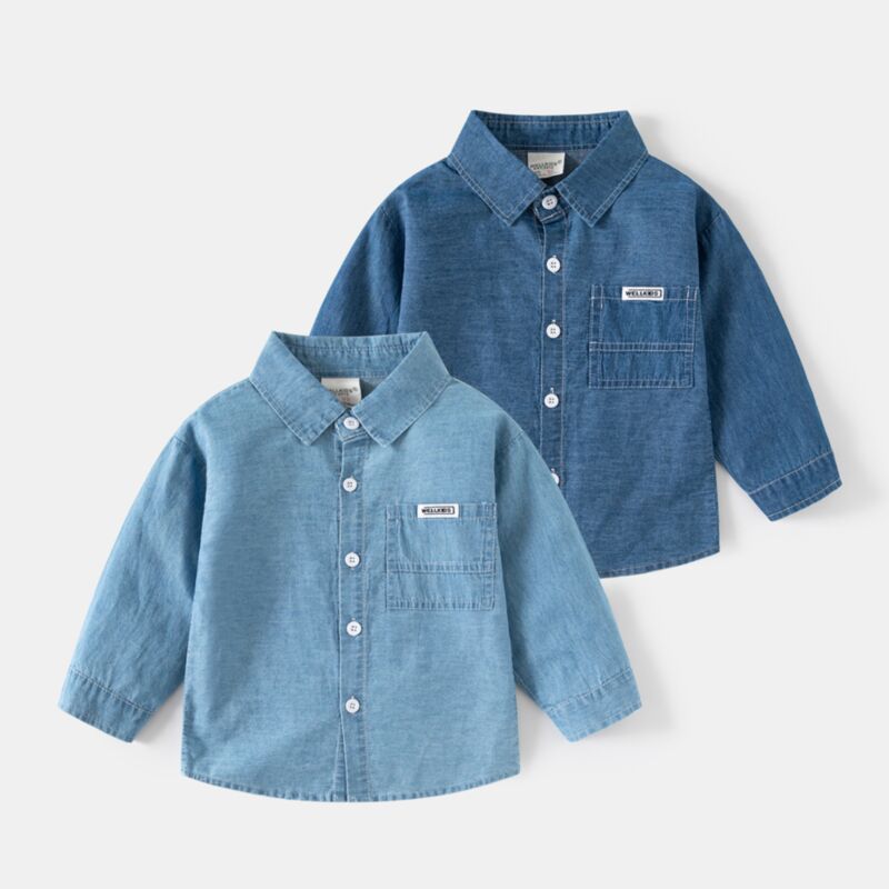 Wholesale 18M-6Y Toddler Boys Lapel Button Denim Shirts