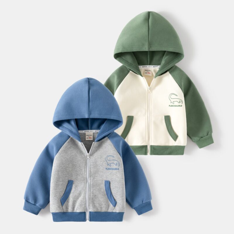 Wholesale 18M-6Y Toddler Boys Zipper Colorblock Dinosau