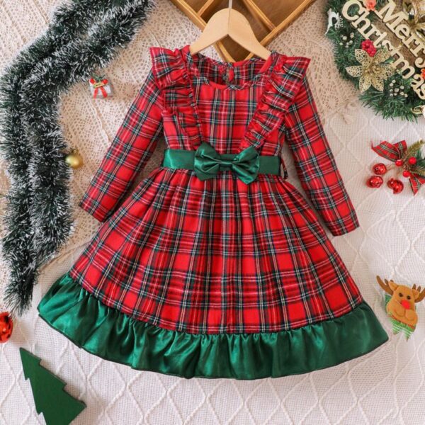 Wholesale 18M-6Y Toddler Girls Christmas Check Dresses