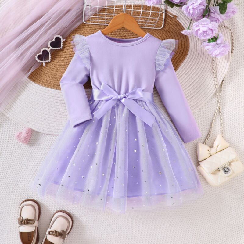 Wholesale 18M-6Y Toddler Girls Long Sleeve Star Mesh Dr