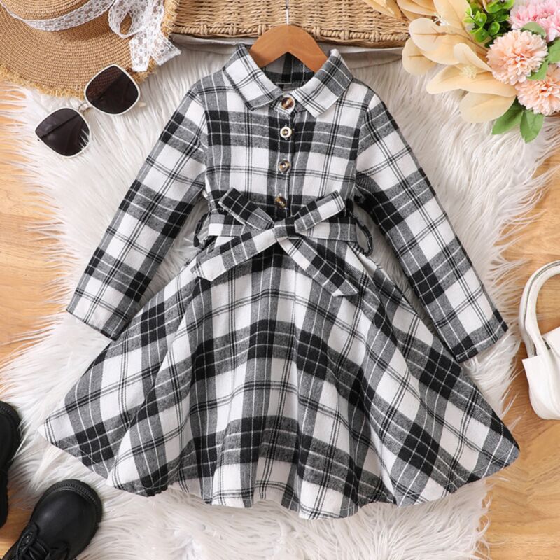 Wholesale 18M-6Y Toddler Girls Plaid Lapel Button Dress