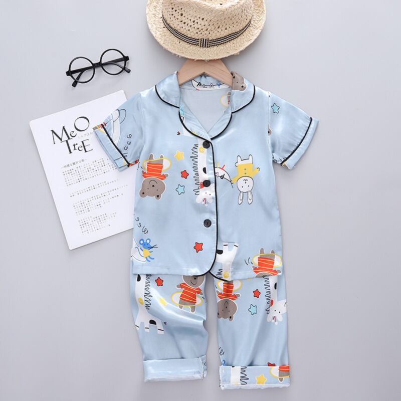 Wholesale 18M-6Y Unisex Cartoon Silk Loungewear Pajamas