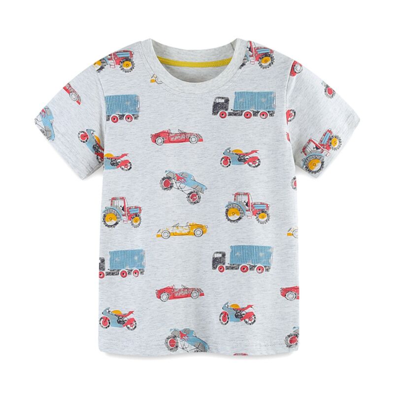 Wholesale 18M-7Y Toddler Boys Cartoon Car Print Neck Sh