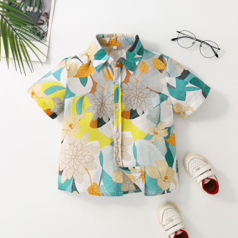 Wholesale 18M-7Y Toddler Boys Leaves Summer Beach Print