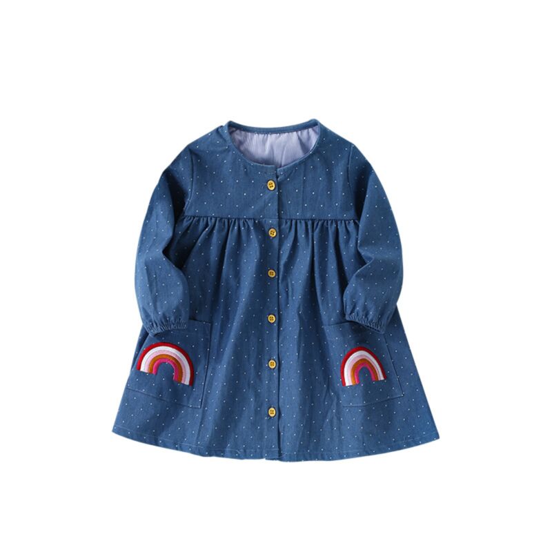 Wholesale 18M-7Y Toddler Girls Rainbow Button-Up Long S