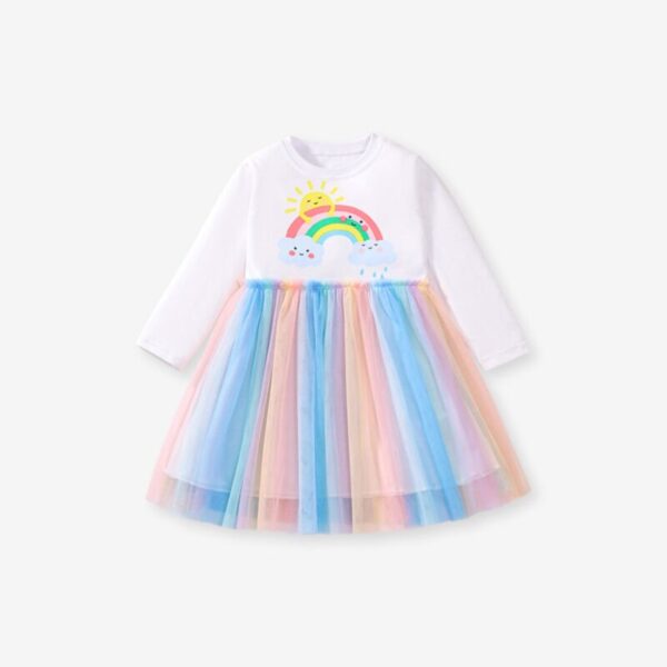 Wholesale 18M-7Y Toddler Girls Rainbow Long Sleeve Mesh